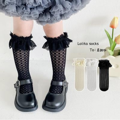 China Children Wearing Daily Hot Sale Summer Candy Princess Hugging Thin Knee High Baby Ruffle Lace Girl Kids Bow Baby Socks For Girls Medium Tube Pile Socks for sale