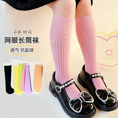 China Children daily wearing summer sock ruffles lace up thin tube girls middle solid color knee princess breathable socks for girls middle tube pile socks for sale