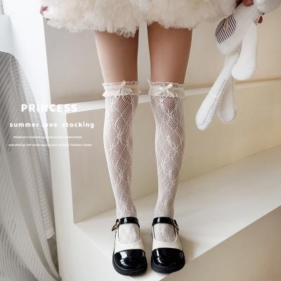 China QUICK DRY Lolita Ruffles Girls Child Princess Socks New Spring Summer Mesh Socks 3-12 Years High Fashion Hollow Knee Lace for sale