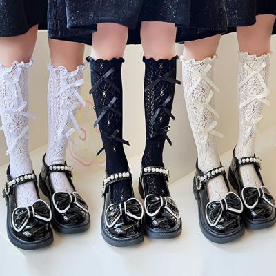 China Breathable Soft Japanese Lolita Cavity Crew Lace Knee High Bow Socks Cute QUICK DRY Princess Socks Kids Long Socks for sale