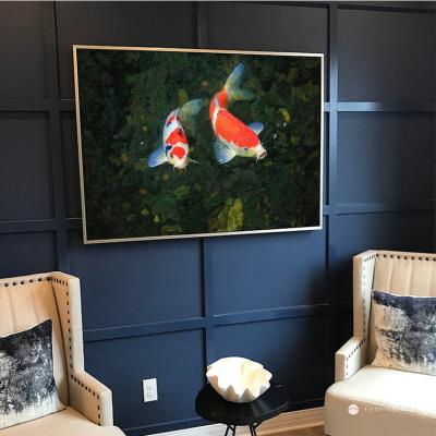 China Eco-friendly Material Brocade Swimming Carp Oil Paintings Reproduction Print On Large Size Wall Art For Living Room Canvas Landscape Poster for sale