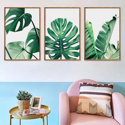 China Eco-Friendly Material No Frame Nordic Green Plant Leaves Turtle Back Small Fresh Bamboo Canvas Painting Micro Spray Printing Decoration for sale