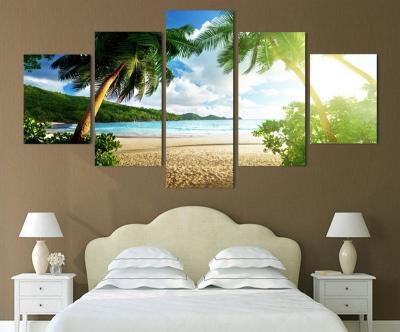 China Wulian Beach Coconut Landscape Cross Modern Home Hanging Borders Decoration Canvas Oil Painting Wall Painting Abstract HD Eco-friendly Material for sale