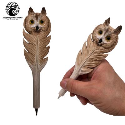 China Europe And America New Custom Design Handicraft Wooden Pens Wooden Owl Decor Pens For Daily Use And Collective for sale