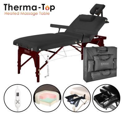 China 31 Inch Extra Wide Folding Eyelash Table Portable Stationary Thermal Massage Therapy Bed Modern Master Head Plant With Bag for sale