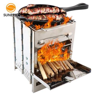 China Portable Mini Stainless Steel Square Wood Folding Oven BBQ Charcoal Folding Outdoor BBQ Grill for sale