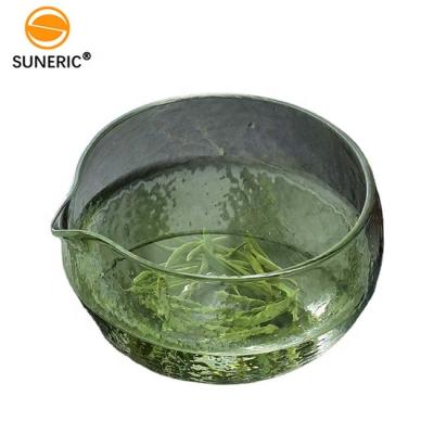 China Viable Transparent Heat Resistant Textured Matcha Glass Matcha Tea Cup Beater Scoop Ceremony Glass Bowl With Spout for sale