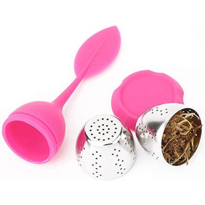 China Hot Selling Custom Colored Amazon Mesh Metal Tea Infuser Filter Silicone Handle Loose Leaf Tea Strainer Stocked Eco for sale