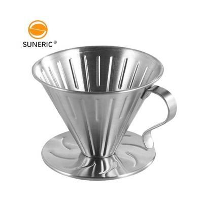 China Sustainable 304 Stainless Steel Spill Over V60 Drip Cone Coffee Maker Stainless Steel Reusable Drip Coffee Filter for sale