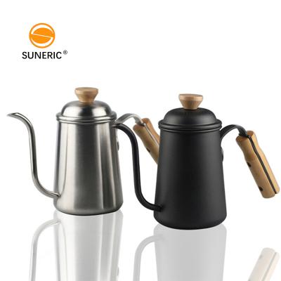 China Durable Stainless Steel Long Narrow Spout Gooseneck Drip Pour Over Coffee Tea Kettle Pot With Wooden Handle for sale