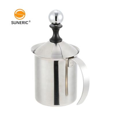 China Stocked Custom Coffee Maker Manual Foamer Pitcher Milk Blender Hand Pump Stainless Steel Milk By Hand Frother for sale