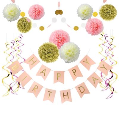 China Hanging Paper Flower Ball Party Banner Pull Flag Birthday Spiral Optional Gilding Decoration for sale