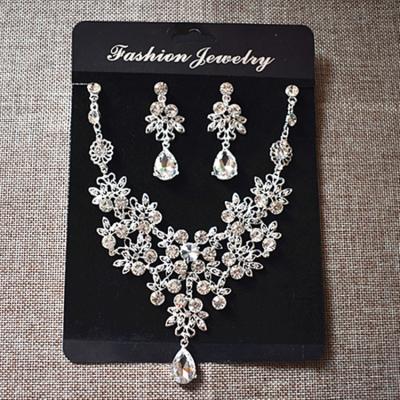 China CLASSIC Wedding Rhinestones Necklace Earrings 2 Sets Designs Bridal Jewelry Sets Women's Fashion Jewelry for sale