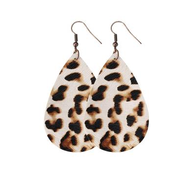 China Delicate Women Fashion Design Teardrop Red Brown Green Leopard Printed PU Leather Earrings for sale