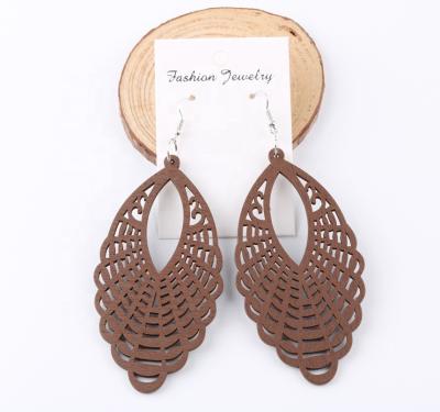 China Vintage Women Earrings Laser Cut Wooden Earrings Leaf Plants Diamond Shape Geometric Wooden Shapes WDER017 (12) for sale