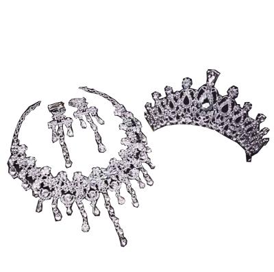 China Wholesale Alloy+Rhinestone Girl Bling Bride Hair Accessories Tiaras Tiaras Necklace Earrings Wedding Crown Jewelry Set T0027 for sale