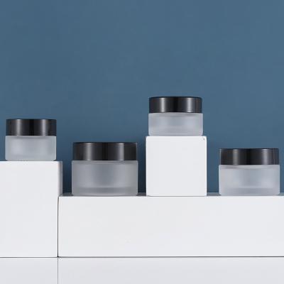 China Cosmetic luxury cosmetic containers 20g 30g 50g frosted glass cream jar for 15g cosmetic cheap glass jars for sale