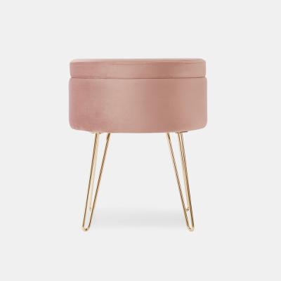 China Moodern Velvet Shoe Round Comfortable Round Shop Storage Cube Steel Stool Round Footstool Retailer Velvet Leg Pouf for sale