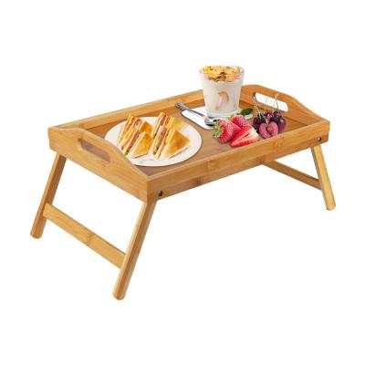 China Foldable Bed Table Standable Bamboo Tray Table Suitable For Sofa, Bed, Eating, Working, As Laptop Table Snack Tray for sale