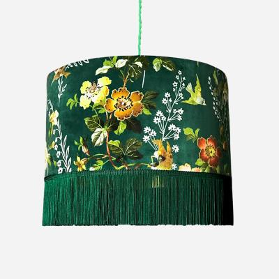 China Luxury Customized Velvet Lamp Shades Crushed Velvet Green Lamp Shade For Table Lamp Velvet Fringed Lamp Shades for sale