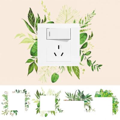 China Sticker Leaf Green Plant Personality Wall Sticker Lamp Switch PVC Home Decoration Decorative Decal for sale