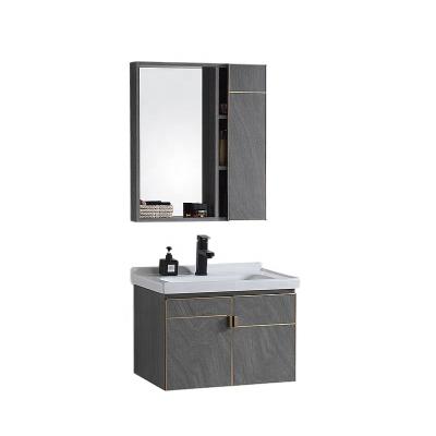 China Modern Luxury Melamine Finish Wooden Bathroom Cabinet Vanity Set Wall Mounted With Shelves Vanity Table Set for sale