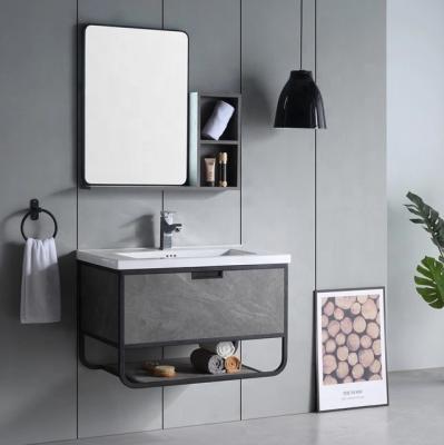 China Modern Stainless Steel Walll Mounted Vanity Modern Bathroom Cabinet Black for sale