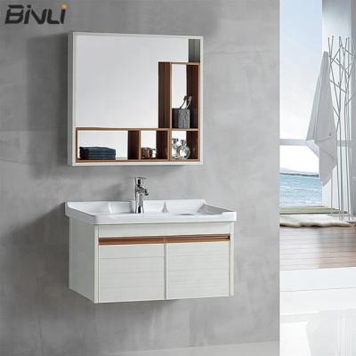 China Foshan Bathroom Cabinet Environmental Friendly Modern Aluminum Vanity Mirror Set Wall Mounted With Lacquer Finish for sale