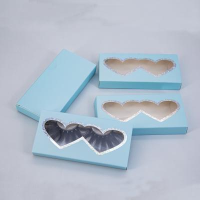 China Thick Tape Eye Lashes With Blue Eyelash Packaging Box 18mm 20mm Card Paper Eyelash Box Logo Heart Window Eyelash Case Box for sale