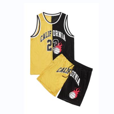 China New Style Breathable Summer Mesh Men Sets Patchwork Color Basketball Tank Top Set For Men Custom Printed Sports Basketball Sets Men for sale