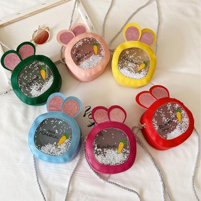 China Fashion Factory Price Kids PU Messenger Bag Creative Quicksand Custom Coin Purse Cute Kids Shoulder Bag for sale