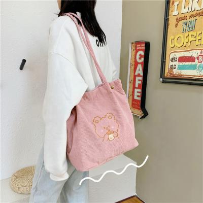 China Fashion Lightweight Corduroy Korean Casual Student Female Messenger One Shoulder Bungee Handbag Custom Printed Tote Bag With Zips for sale