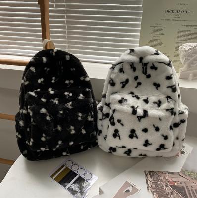 China Japanese Custom Cow Pattern Backpack Plush Women's Backpack Others Small Leisure Hiking Backpack For Ladies for sale