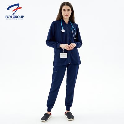 China 2021 eco-friendly fuyi wholesale group best quality customized stylish medical scrubs hospital uniform with pockets for sale