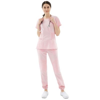 China Waterproof 2022 Women Style Medical Hospital Hot Selling Fashionable Beauty Short Sleeves Scrubs Spandex Set for sale