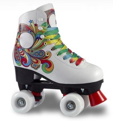 China Sports PU Active Nice Printing Wheels Quad Roller Skates Shoes With Heel for sale