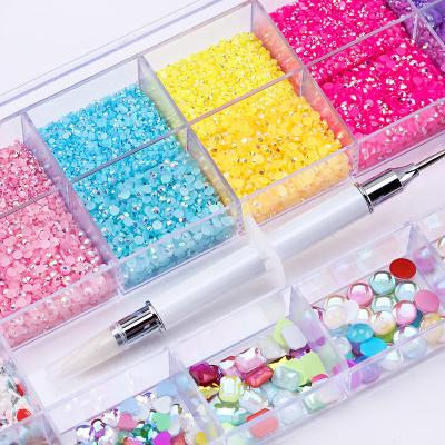 China resin & Crystal Candy Stone Resin Clear ab Glass Mixed Rhinestone Colors Flat Back Acrylic for DIY Nail Art Crafts Bags for sale