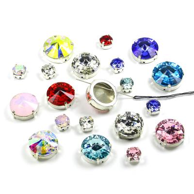 China Factory Direct Selling Flatback Rivoli K9 Crystal Sew On Stones Flat Fake Back Stones Sew Crystal With Claw For Garment for sale