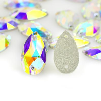 China Factory direct sale Crystal Stone Tear Drop Flat loose back environment inspection sew on stone for garment for sale