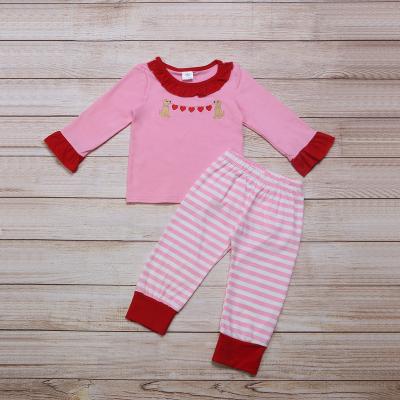 China Wholesale Fashion Babies Embroidery Cotton Pajamas Striped Kids Boutique Pajamas Valentine's Day Outfits for sale