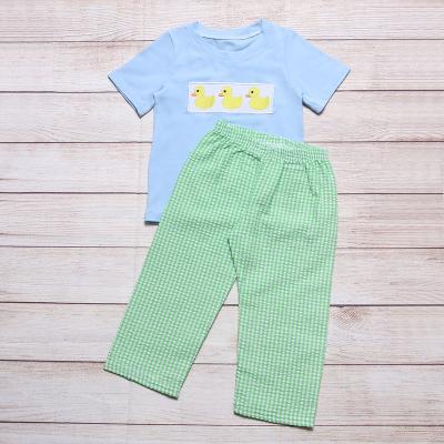 China Latest New Duck Embroidery Kid Boys Fall Conice Casual Clothing Sets Design Popular Boys Navy Short Sleeve Clothing for sale