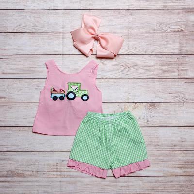 China 2022 Hot Sale Baby Two Set Summer Green Trucks And Watermelons Short Set Girl Team Children's Boutique for sale