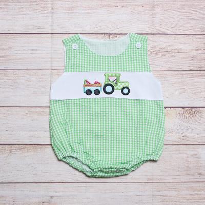 China Spandex/cotton 2022 hot sale baby boy r romper r sleeveless boutique green trucks and watermelons summer romper kids teams for sale