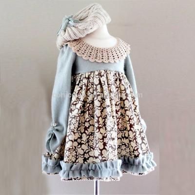 China 2018 cotton kids boutique knitted dressfor small fall gril Midi ruffle clothing for sale