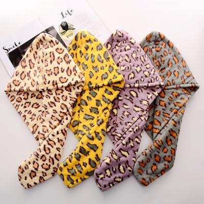 China Leopard Print Hair Dryer Coral QUICK DRY Super Absorbent And Double Thick Quick Dry Towel for sale