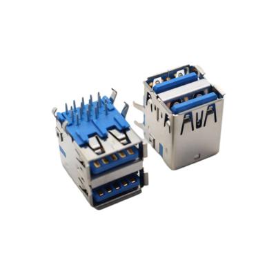 China Professional Manufacturer High Speed ​​Electrical Appliances Dual Port Blue Type 18Pin H15.5mm USB 3.0 A Female Vertical Dip Connector For Computer for sale