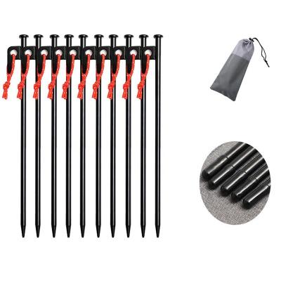 China Multi Fuction Tool Tent Nails 12 Inch 10 PCS Heavy Duty Metal Camping Stakes With Spike Nails Reflective String And Storage Bag Easy To Carry for sale