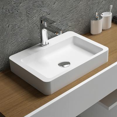 China Easy Clean Product 18mm Compound Thin Edge Solid Sink Pure White Outdoor Artificial Wash Basin for sale