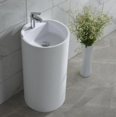 China Modern Export Standard Bathroom Ceramic Round Composite Solid Surface Matt White Pedestal Wash Basin for sale