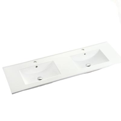 China Modern Slim Edge Ceramic Double Bowls Wash Basin 1500 Mm for sale